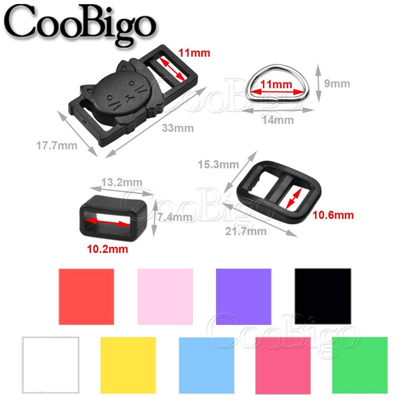 CooBigo 10sets Cat-Head Safety Breakaway Buckle Tri-glide Slider Buckles D ring Belt Loop keeper for DIY Cat Collar Accessory - Image 2